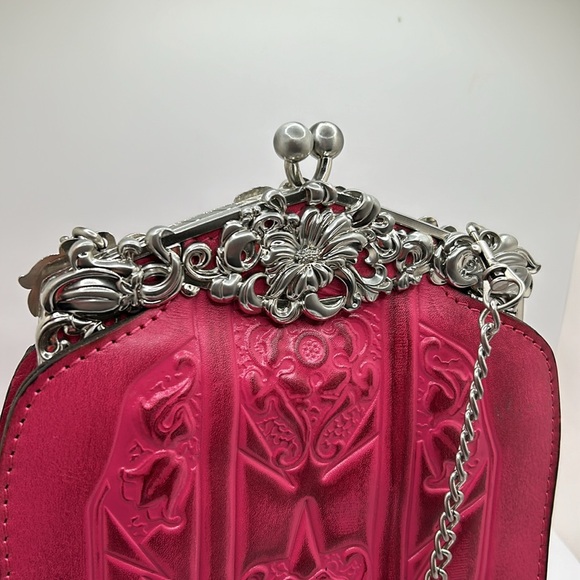 Patricia Nash Rosario Tooled Clutch Bag w/chain Burnished Pink Leather EUC - Picture 2 of 12